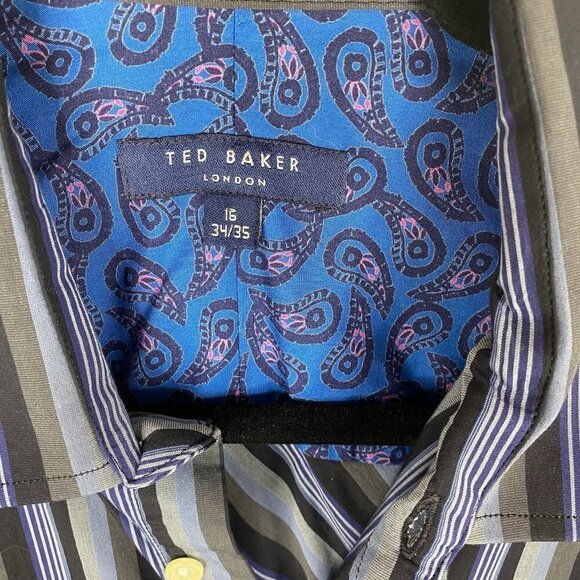 Ted Baker Blue Pinstriped Dress Button Down Top - Picture 2 of 3